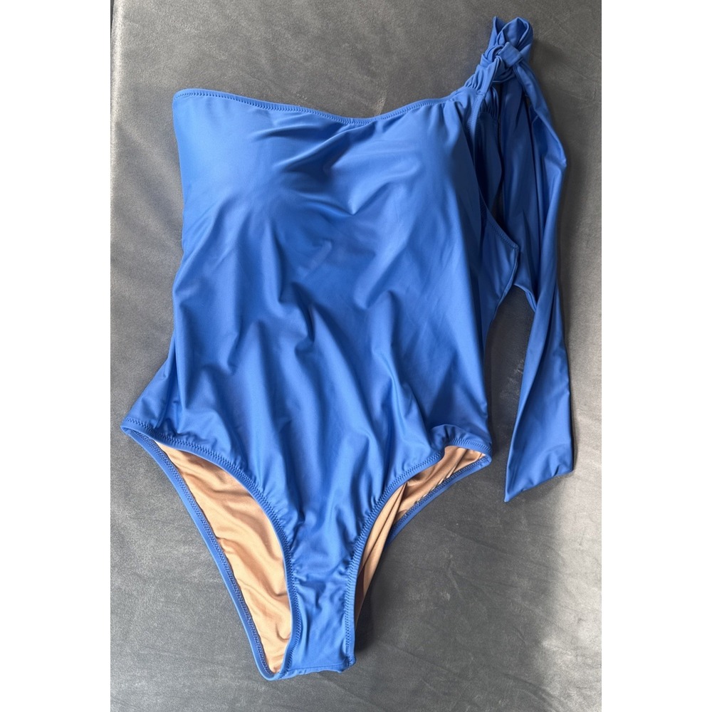 NEW J Crew Bow Tie One Shoulder One‎ Piece Swimsuit Size 22 Blue BF170 NWT